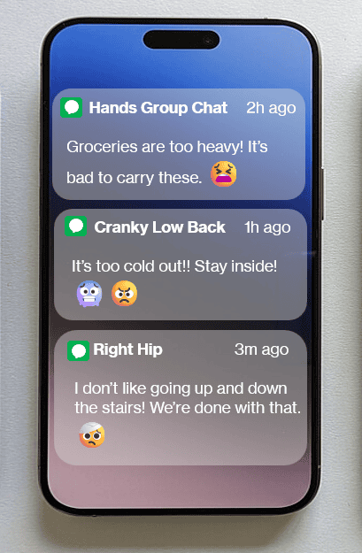 increased frequency of pain notifications due to amount of time in pain