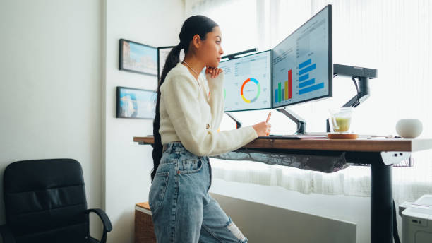 woman working at standing desk